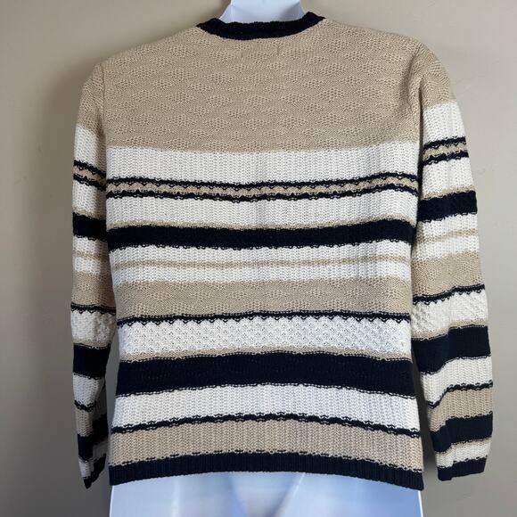 VTG Textured Chunky Knit Stripe Cardigan Coastal Academia Style Sweater Sz XL - Picture 4 of 10